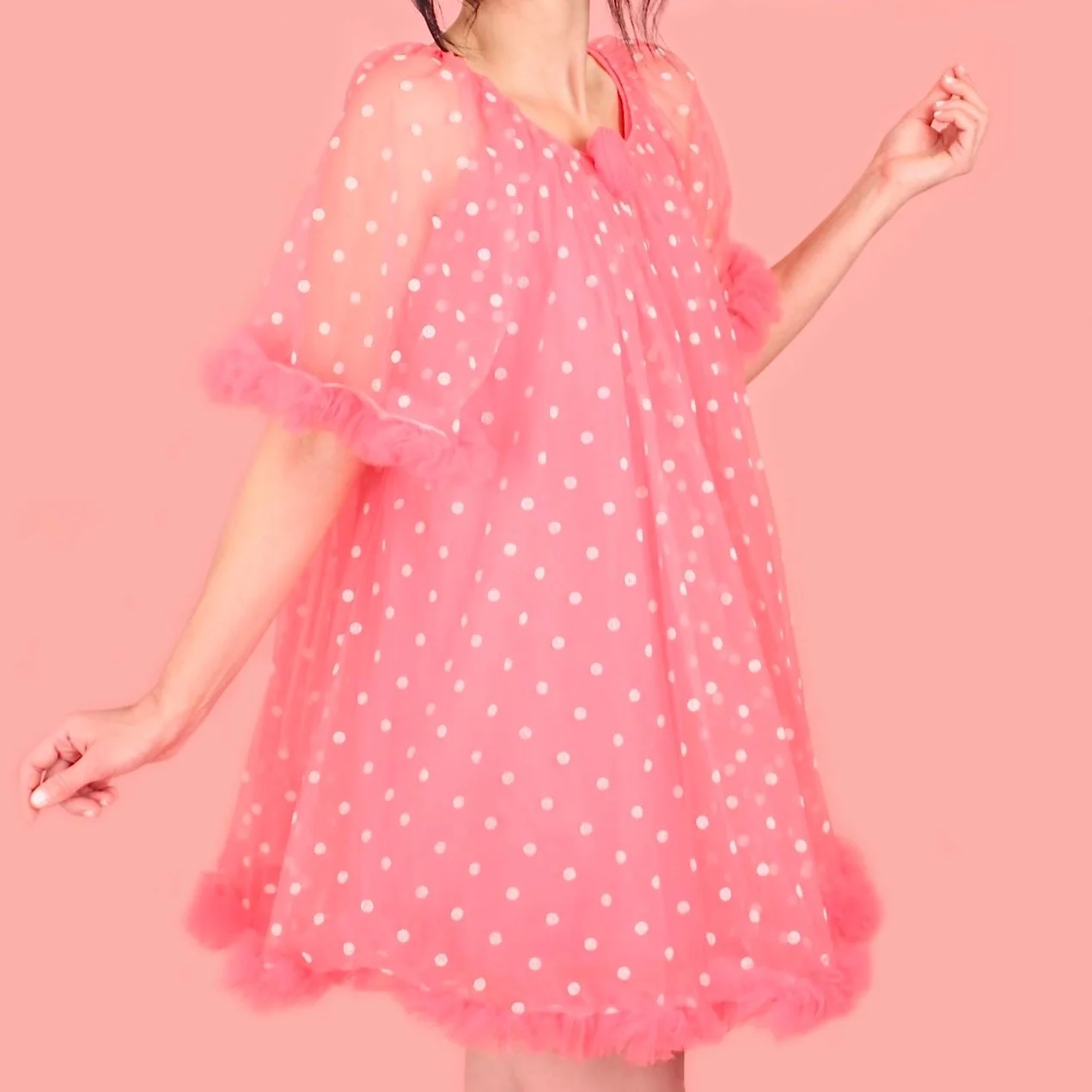 ●PINK PINEAPPLE● RUFFLED POLKA DOT DRESS (2色) 143b49e779c9b769e9b08df933958e